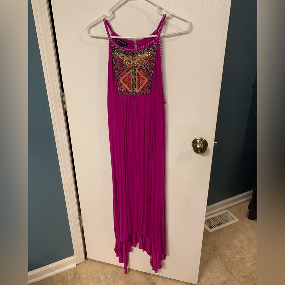 Pink, cotton, INC summer dress with neckline embroidered detail, XL